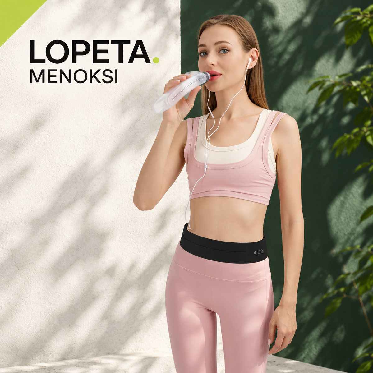 MENOKSI / Juoksuvyö ja juomapullo / LOPETA-brändikuva