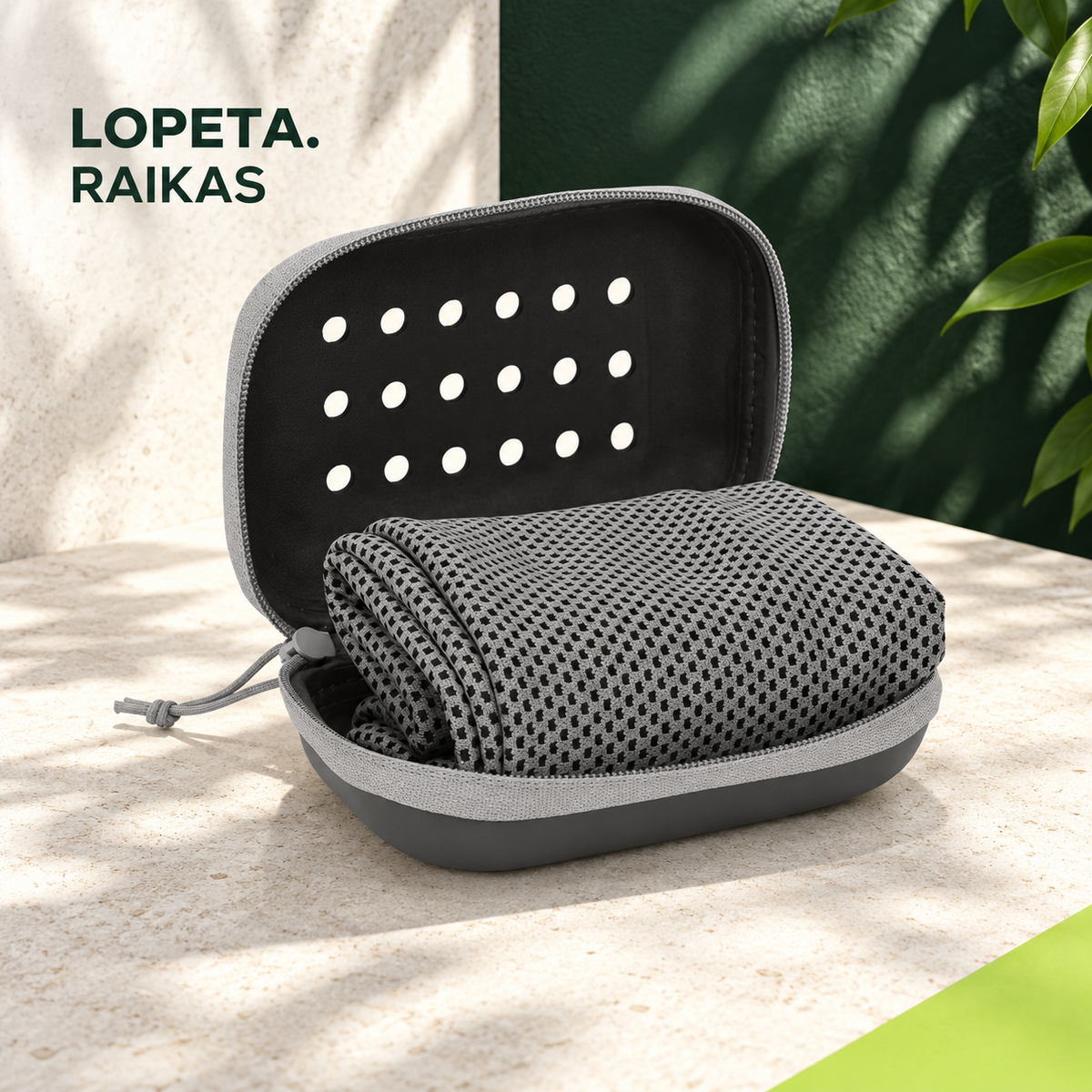 RAIKAS / Sporttipyyhe säilytysrasiassa / LOPETA-brändikuva