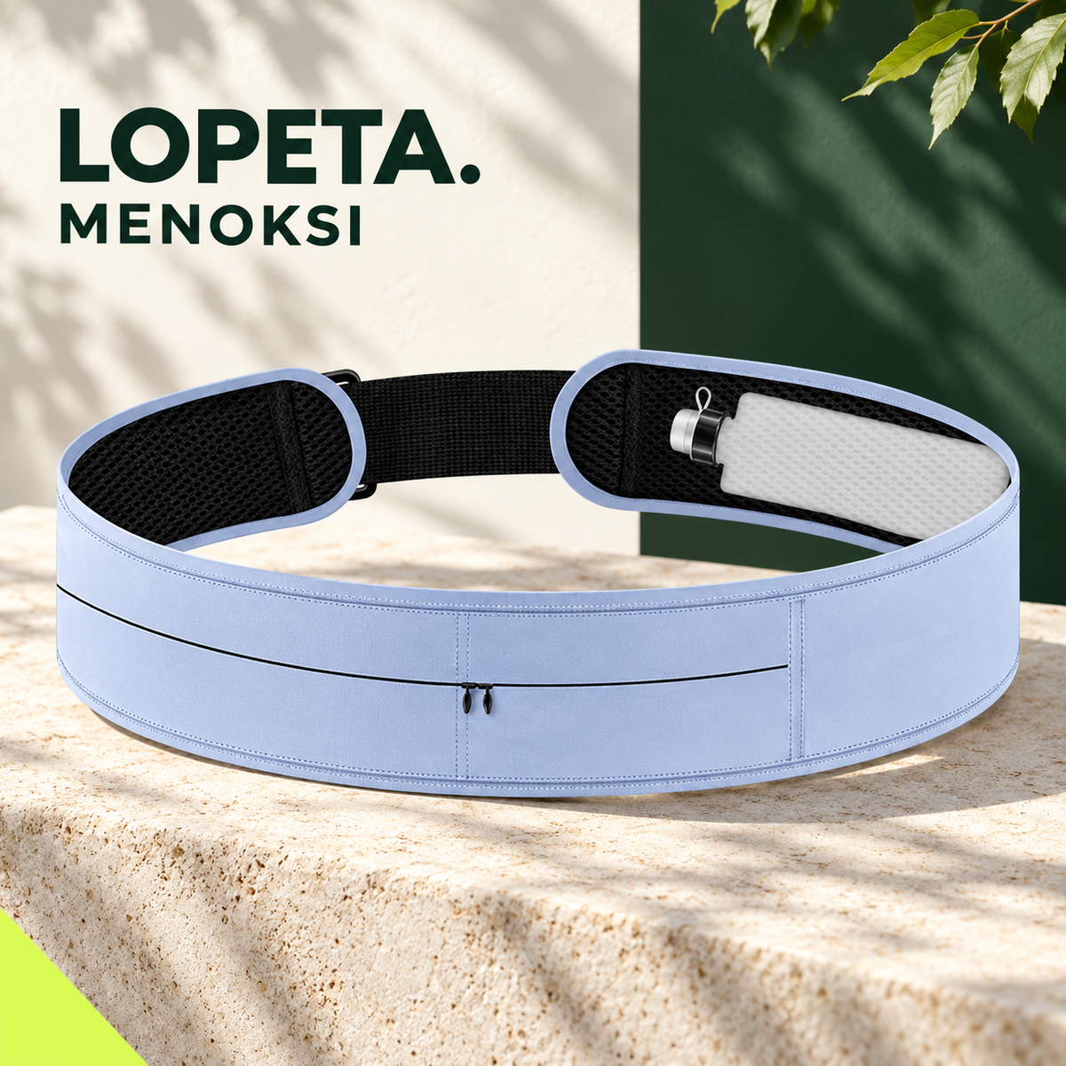 MENOKSI / Juoksuvyö ja juomapullo / LOPETA-brändikuva